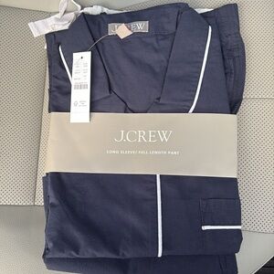 J. Crew End-on-end cotton long-sleeve pajama set, navy, size Large